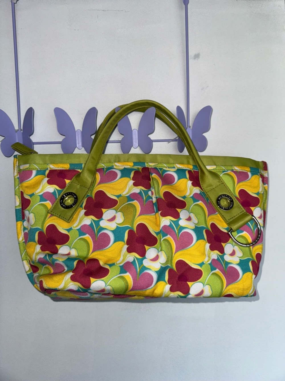 Kenneth Cole Reaction Multicolor Floral Tote with Olive Handles